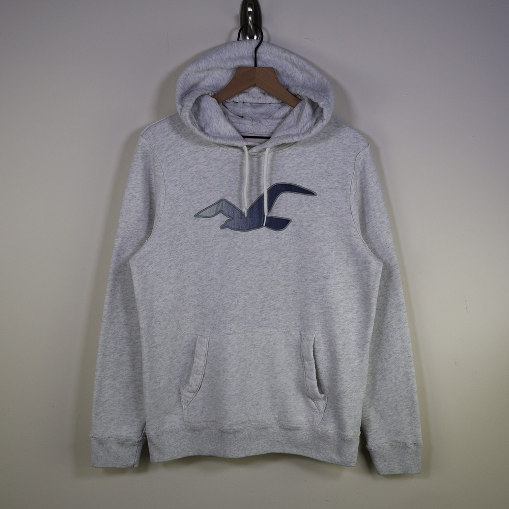 Hollister Seagull Logo Pullover Hoodie Size Medium Surf Coastal Gray Cotton